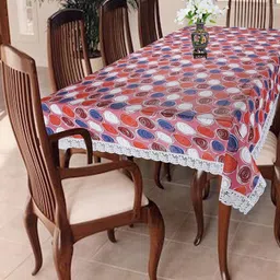 Homerz Pink Geometric Printed Plastic 6-Seater Table Cover-35