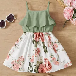 Kidotsav Girls Floral Print Shoulder Straps Fit & Flare Dress-image-11