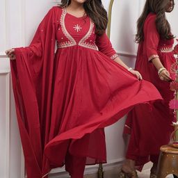 Ekta Textiles Women Embroidered Regular Thread Work Chanderi Silk Kurta with Trousers & With Dupatta-16