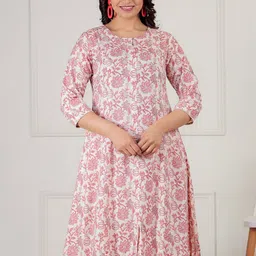 Aramya Floral Printed Round Neck Pure Cotton A-Line Kurta-picture-32