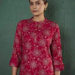 Anouk Floral Printed Mandarin Collar Straight Pure Cotton Kurta-picture-56