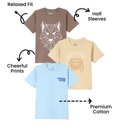 FUNKRAFTS Boys Pack Of 3 Graphic Printed Round Neck Cotton T-shirts image 2