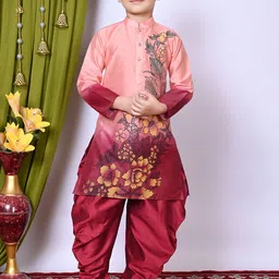 NFC CREATION Boys Floral Printed Regular Dupion Silk Kurta with Patiala-8