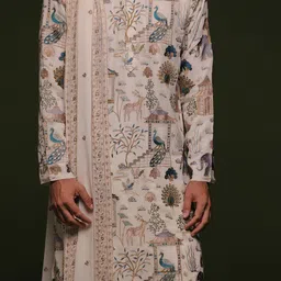 KALPRAAG Men Ethnic Motifs Embroidered Regular Sequinned Kurta with Patiala & With Dupatta image 2