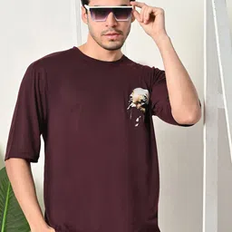 GLITO Men Graphic Printed Round Neck Cotton Oversized T-shirt-image-5