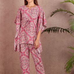 DARVI Printed Notch Neck Kaftan Tunic & Trousers-picture-14