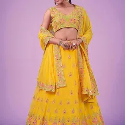 JIHU CULTURE Embroidered Semi-Stitched Lehenga & Unstitched Blouse With Dupatta-picture-14