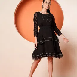 Antheaa Embellished Chiffon A-Line Dress-image-83