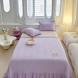 JC HOME Purple Printed 162 TC Queen Bedcover Set-image-96