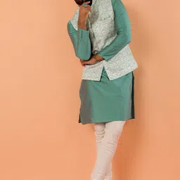 KISAH Mandarin Collar Straight Kurta With Churidar & Embroidered Nehru jacket-picture-35