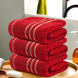 Kuber Industries Red & Beige 3 Pieces Striped Cotton 450 GSM Bath Towel-image-60