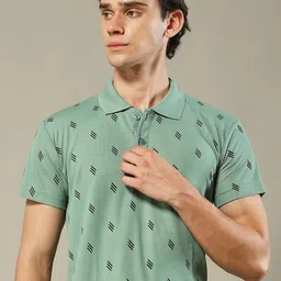 STELVIN Geometric Printed Polo Collar Cotton T-shirt-image-98