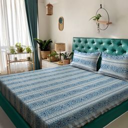 Myntra Elegant Homes Blue Floral Pure Cotton 400 TC Double King Bedsheet Set-2.5mX2.25m-image-46