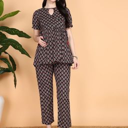 Moms Ever Printed Round Neck Pure Cotton Top With Trousers Maternity Co-Ords-image-88