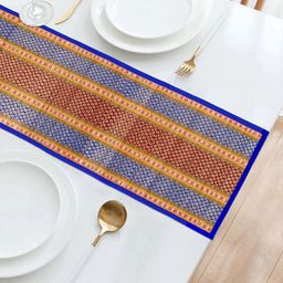 HOKIPO Blue & Yellow Geometric Rectangular Table Runner-21