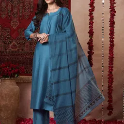 DIVASTRI Notch Neck Straight Kurta With Palazzos & Dupatta-53