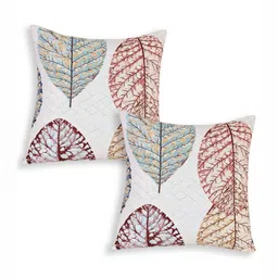 HOKIPO White & Red 2 Pieces Floral Printed Square Cushion Covers-5