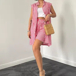 Zwankee Striped Pure Cotton Shirt Collar Neck Shirt With Shorts Co-Ords-image-18