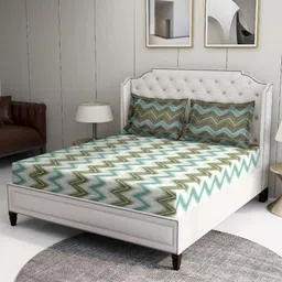 BOMBAY DYEING Green & Blue 100 TC Queen Aster Bedsheet with 2 Pillow Covers-4