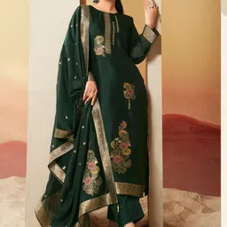 Stylee LIFESTYLE Embellished Pure Silk Unstitched Dress Material-image-20
