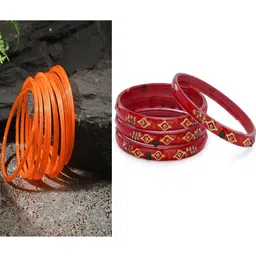 1ST TIME Set Of 16 Orange Alloy Artificial Stones & Beads Bangles-picture-17
