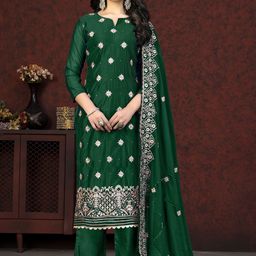 HERE&NOW Floral Embroidered Zari Unstitched Dress Material-picture-28