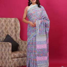 Vanedik Floral Pure Cotton Block Print Saree-picture-10