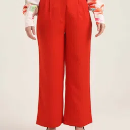 AMSWAN Women Relaxed Straight Fit High-Rise Pleated Trousers-image-30