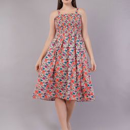 FLY STITCH Floral Print Fit & Flare Midi Dress-image-94