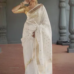 AQUILIQ Woven Design Zari Silk Cotton Banarasi Saree-37