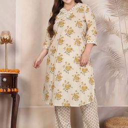 Sringam Women Floral Printed Regular Pure Cotton Kurta with Trousers-picture-15