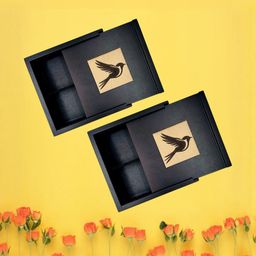 Angira handicrafts Set Of 2 Brown wooden Multipurpose 4 Section Handcrafted Square Box-image-4