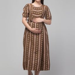 Zuvino Puff Sleeve Maternity Fit & Flare Midi Dress-image-97