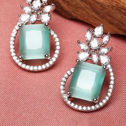 Gemron Jewel Rhodium-Plated American Diamond Studded Contemporary Studs-image-41