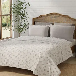 Layers Grey & White Floral Printed 180TC Double Cotton King Bedsheet Set 2.74 m x 2.74 m-21