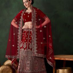 Maroosh Embroidered Semi-Stitched Velvet Lehenga & Unstitched Blouse With Dupatta-image-51