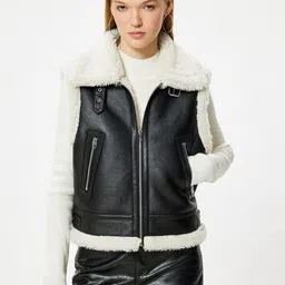 Koton Colourblocked Sleeveless Spread Collar Jacket-13