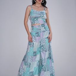 Belfry Floral Printed Pure Silk Crop Top With Palazzo-picture-32