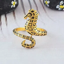 Missmister Unisex Gold-Plated Sea Horse Adjustable Finger Ring-image-1