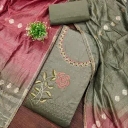 LeeliPeeri Designer Floral Embroidered Thread Work Modal Silk Unstitched Dress Material-image-8