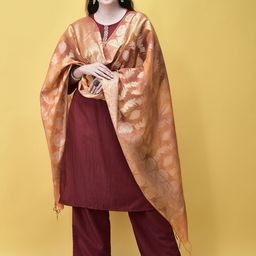 Shree Round Neck Flared Sleeves Straight Kurta With Trouser And Dupatta-image-53
