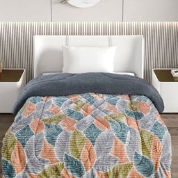 FABINALIV Grey & Green Floral Woollen Heavy Winter Single Bed Quilt-52