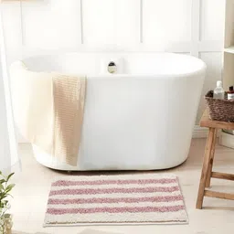 CAZIMO Red & White Striped Pure Cotton Bath Rug-5
