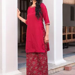chandbaali Women Floral Solid Satin Kurta with Palazzos-picture-41