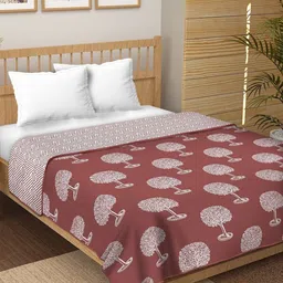CHICERY Maroon & White Floral Printed 210 GSM Pure Cotton AC Room Single Bed Dohar-image-89