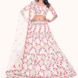 ODETTE Floral Embroidered Stones Studded Net Semi-Stitched Lehenga & Blouse With Dupatta-picture-16