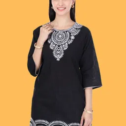 Moda Rapido Floral Embroidered Flared Sleeves Pure Cotton Kurti-image-97