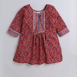 NIVUDI Kids-Girls Maroon Cotton Blend Kurta Sets-image-22