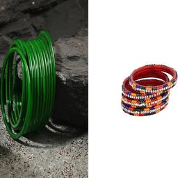 SOMIL Set Of 16 Green Alloy Artificial Stones and Beads Antique Bangles-image-80