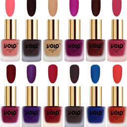 VOLO Set Of 12 Velvet Matte Nail Polish - 8 ml Each - Dark Wine-Magenta-Coral-Metallic-80